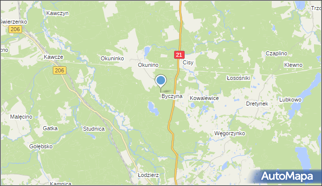 mapa Byczyna, Byczyna gmina Miastko na mapie Targeo