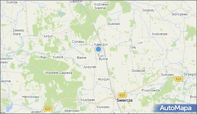 mapa Bylice, Bylice gmina Świercze na mapie Targeo