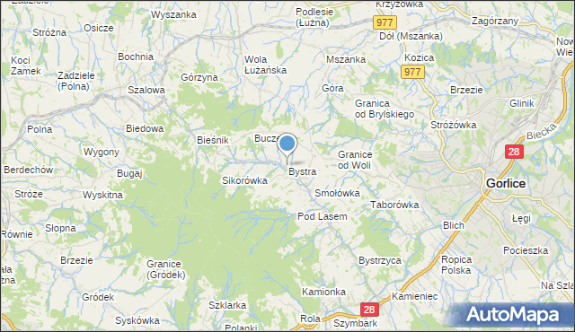 mapa Bystra, Bystra gmina Gorlice na mapie Targeo