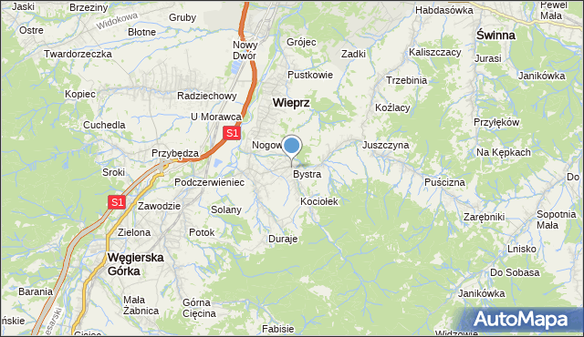 mapa Bystra, Bystra gmina Radziechowy-Wieprz na mapie Targeo
