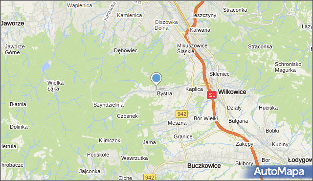 mapa Bystra, Bystra gmina Wilkowice na mapie Targeo