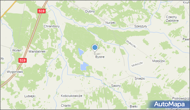 mapa Bystre, Bystre gmina Boćki na mapie Targeo