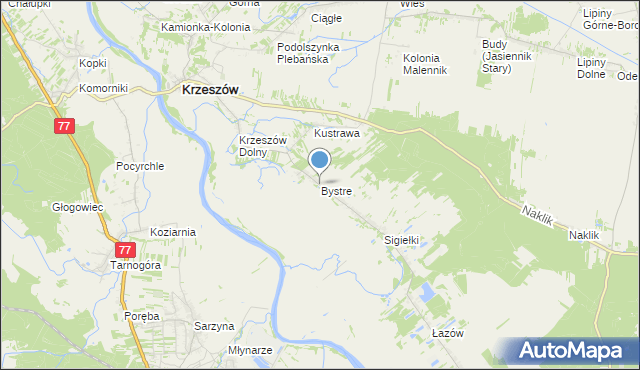 mapa Bystre, Bystre gmina Krzeszów na mapie Targeo