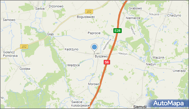 mapa Byszewo, Byszewo gmina Siemyśl na mapie Targeo