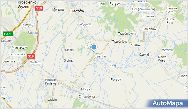 mapa Bzianka, Bzianka gmina Rymanów na mapie Targeo