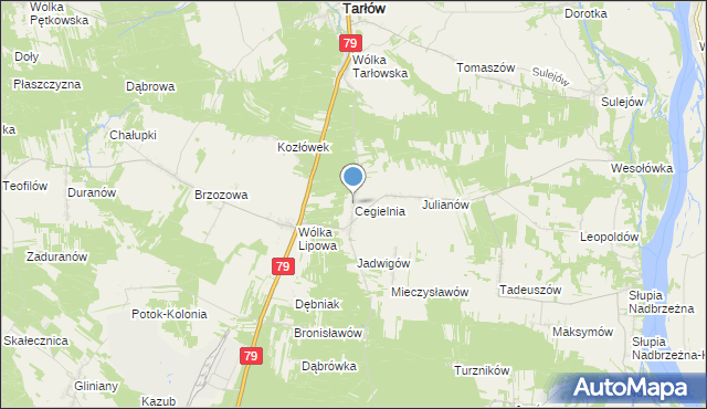 mapa Cegielnia, Cegielnia gmina Tarłów na mapie Targeo