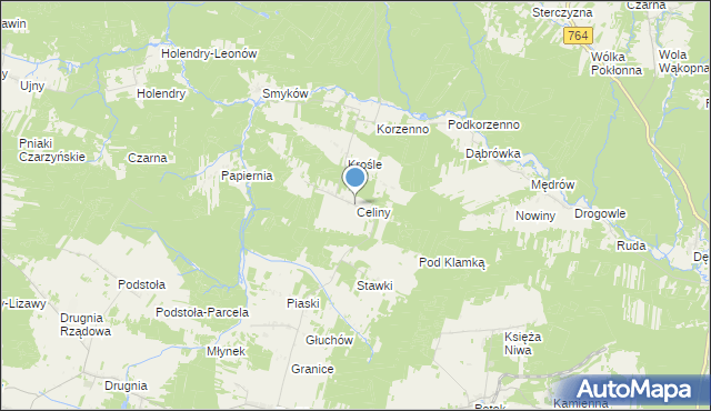 mapa Celiny, Celiny gmina Raków na mapie Targeo