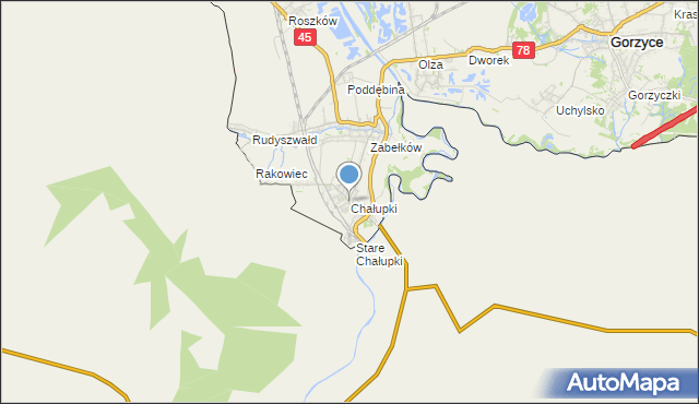 mapa Chałupki, Chałupki gmina Krzyżanowice na mapie Targeo