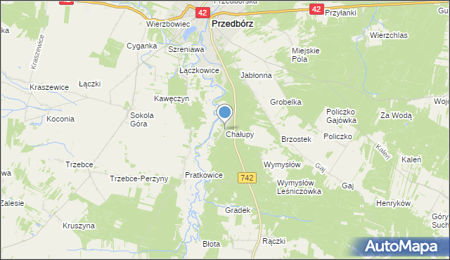 mapa Chałupy, Chałupy gmina Przedbórz na mapie Targeo