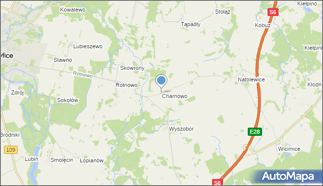 mapa Charnowo, Charnowo gmina Płoty na mapie Targeo