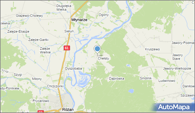 mapa Chełsty, Chełsty gmina Różan na mapie Targeo