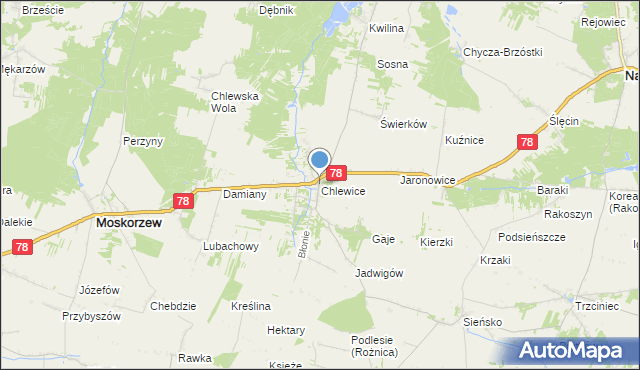 mapa Chlewice, Chlewice gmina Moskorzew na mapie Targeo