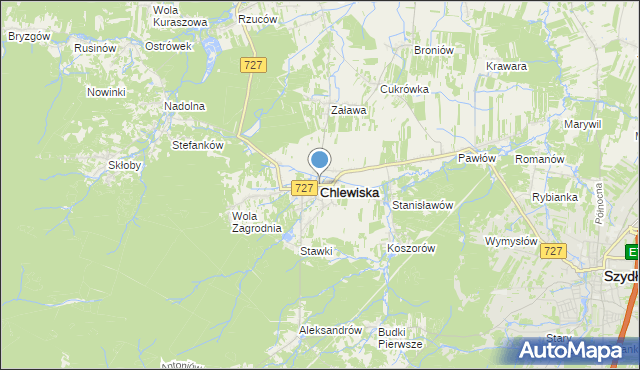 mapa Chlewiska, Chlewiska powiat szydłowiecki na mapie Targeo