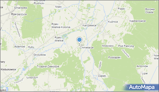 mapa Chmielarze, Chmielarze gmina Kłomnice na mapie Targeo