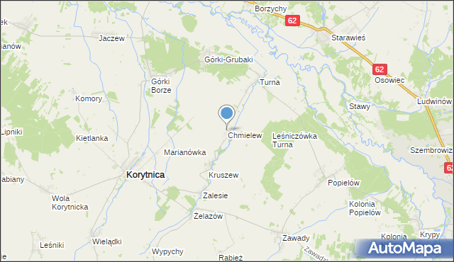 mapa Chmielew, Chmielew gmina Korytnica na mapie Targeo