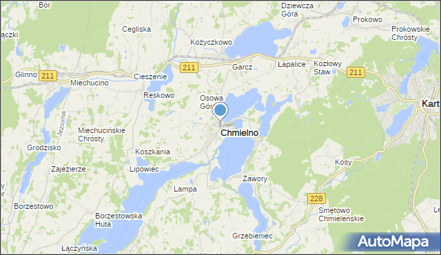 mapa Chmielno, Chmielno powiat kartuski na mapie Targeo