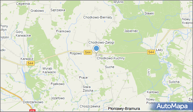 mapa Chodkowo-Kuchny, Chodkowo-Kuchny na mapie Targeo