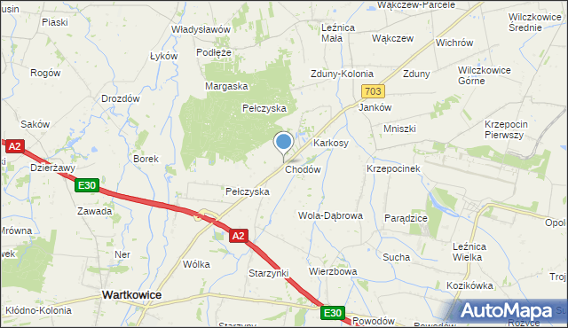 mapa Chodów, Chodów gmina Wartkowice na mapie Targeo