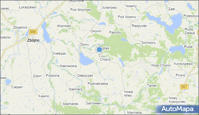 mapa Chojno, Chojno gmina Chrostkowo na mapie Targeo