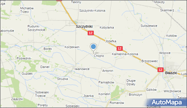 mapa Chojno, Chojno gmina Szczytniki na mapie Targeo