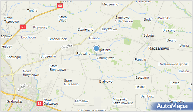 mapa Chomętowo, Chomętowo gmina Radzanowo na mapie Targeo