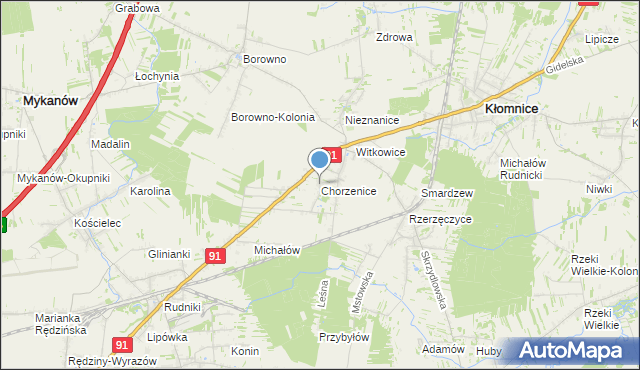 mapa Chorzenice, Chorzenice gmina Kłomnice na mapie Targeo
