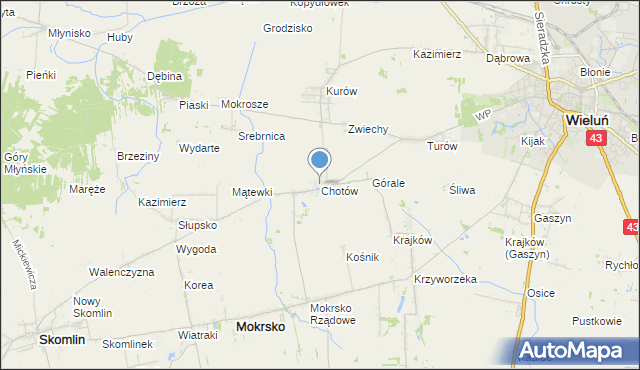 mapa Chotów, Chotów gmina Mokrsko na mapie Targeo