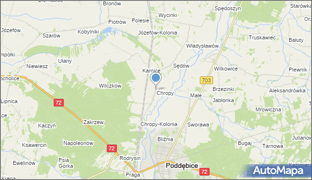 mapa Chropy, Chropy na mapie Targeo