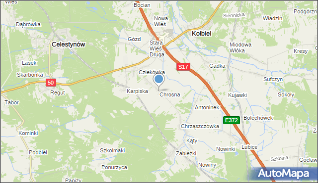 mapa Chrosna, Chrosna gmina Kołbiel na mapie Targeo