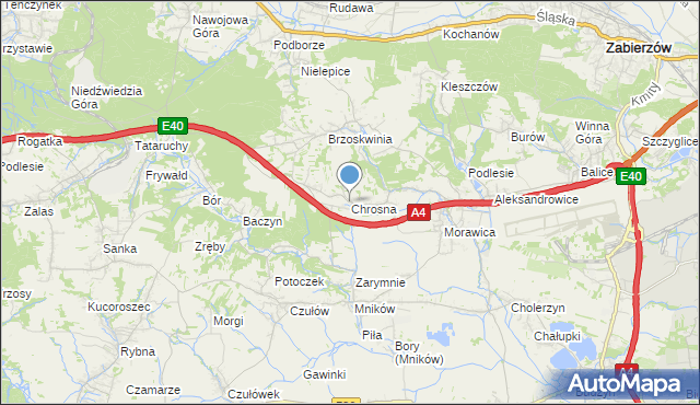 mapa Chrosna, Chrosna gmina Liszki na mapie Targeo