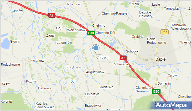 mapa Chruścin, Chruścin gmina Dąbie na mapie Targeo