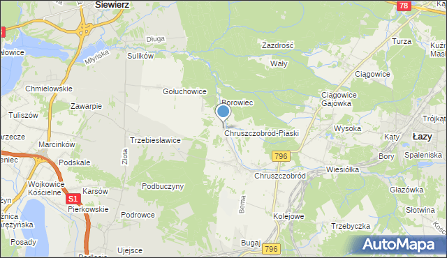 mapa Chruszczobród-Piaski, Chruszczobród-Piaski na mapie Targeo
