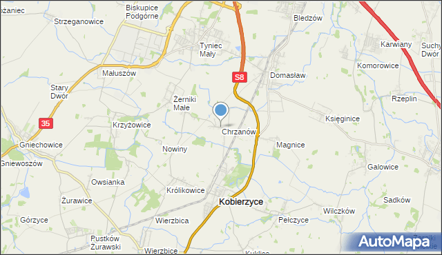 mapa Chrzanów, Chrzanów gmina Kobierzyce na mapie Targeo