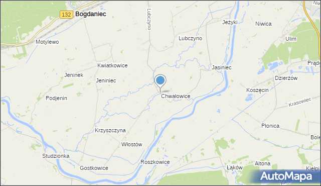 mapa Chwałowice, Chwałowice gmina Bogdaniec na mapie Targeo