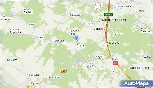 mapa Chyże, Chyże gmina Bełżec na mapie Targeo