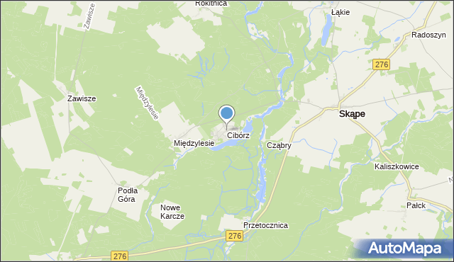 mapa Cibórz, Cibórz gmina Skąpe na mapie Targeo
