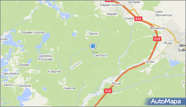 mapa Ciechocin, Ciechocin gmina Modliborzyce na mapie Targeo