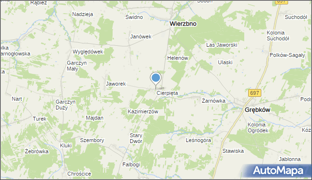 mapa Cierpięta, Cierpięta gmina Wierzbno na mapie Targeo