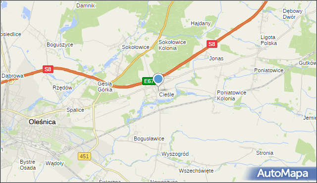 mapa Cieśle, Cieśle gmina Oleśnica na mapie Targeo