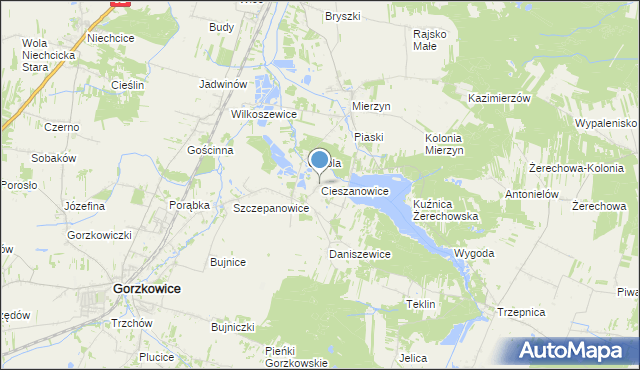mapa Cieszanowice, Cieszanowice gmina Gorzkowice na mapie Targeo