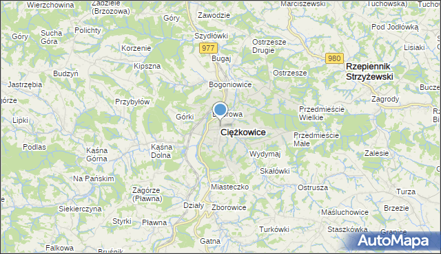 mapa Ciężkowice, Ciężkowice powiat tarnowski na mapie Targeo