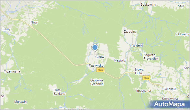 mapa Cisów, Cisów gmina Daleszyce na mapie Targeo