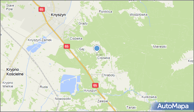 mapa Cisówka, Cisówka gmina Knyszyn na mapie Targeo