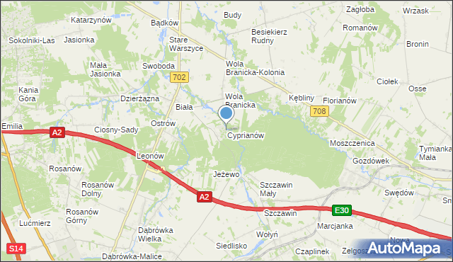 mapa Cyprianów, Cyprianów na mapie Targeo