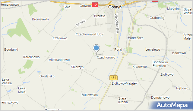 mapa Czachorowo, Czachorowo gmina Gostyń na mapie Targeo