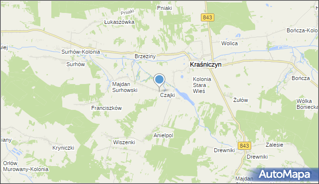 mapa Czajki, Czajki gmina Kraśniczyn na mapie Targeo