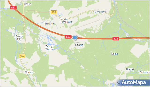 mapa Czaple, Czaple gmina Świeszyno na mapie Targeo