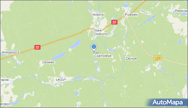 mapa Czarnolesie, Czarnolesie gmina Dobiegniew na mapie Targeo