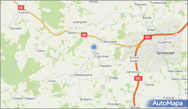 mapa Czarnowo, Czarnowo gmina Szczuczyn na mapie Targeo