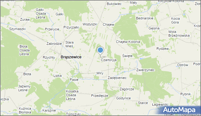 mapa Czartoryja, Czartoryja gmina Brąszewice na mapie Targeo